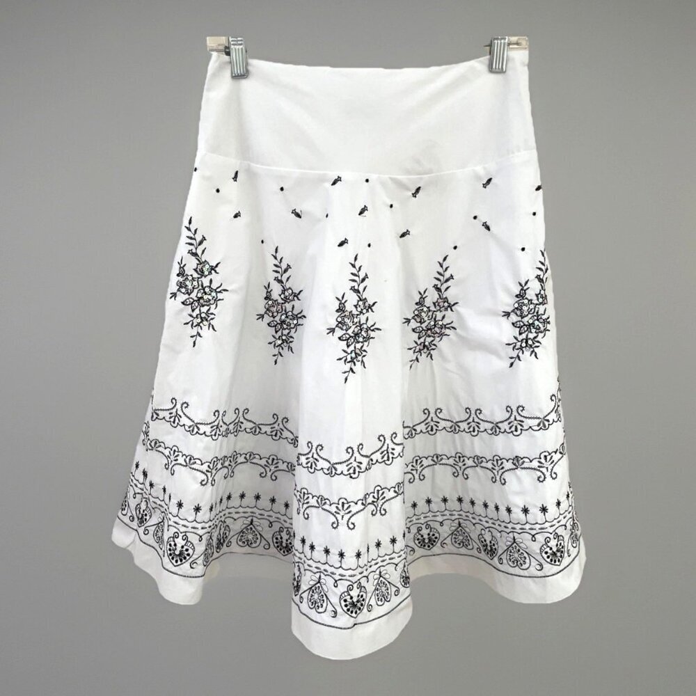 VTG 90 Ariel’s Fit & Flare Embroidered Skirt Size S White Feminine Fairy Whimsy